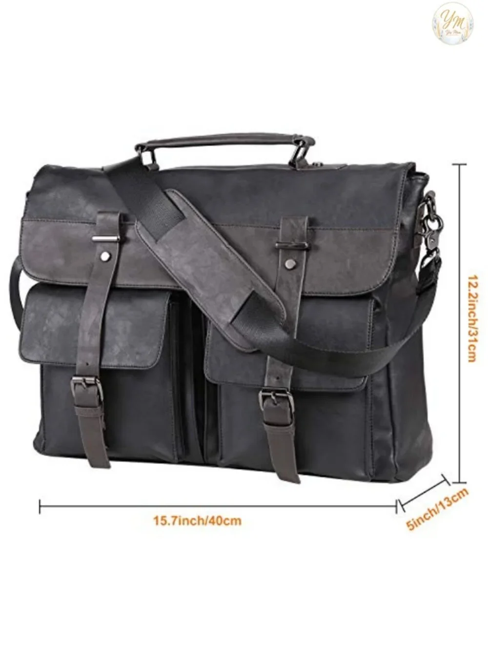 Vintage Laptop Messenger Bag 15.6 inch Water-resistant PU Leather Satchel